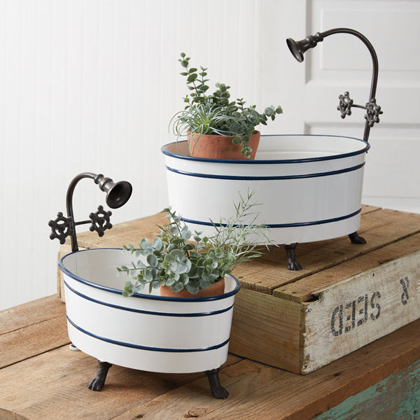 Set of Two Striped Bathtub Containers