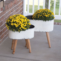 Set of Two Embossed Metal Planters with Wood Legs