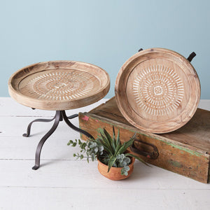 Set of Two Carved Wood Dessert Stands