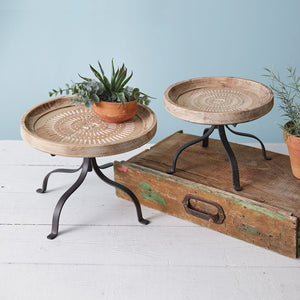 Set of Two Carved Wood Dessert Stands