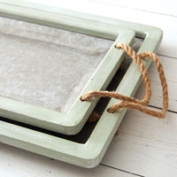 Set of Two Jade Galvanized Trays with Rope Handles