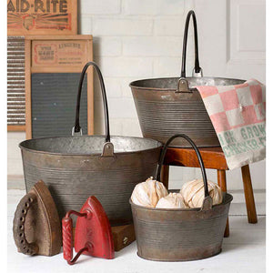 Set of Three Round Buckets with Handles - D&J Farmhouse Collections