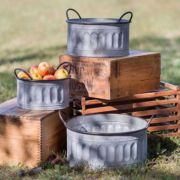 Set of Three Galvanized Apple Baskets - D&J Farmhouse Collections
