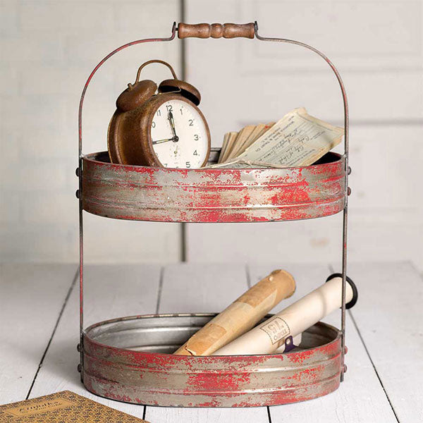 Two-Tier Red Serving Caddy - D&J Farmhouse Collections