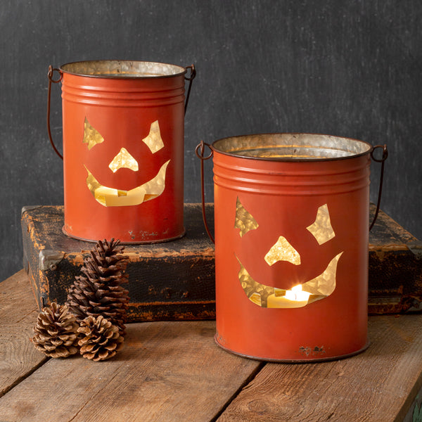 Set of Two Jack-O'-Lantern Buckets - D&J Farmhouse Collections