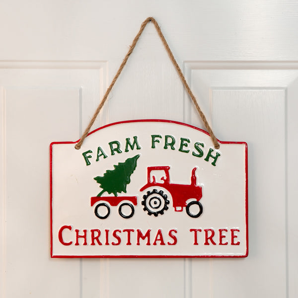 Farm Fresh Christmas Tree Hanging Metal Wall Sign - D&J Farmhouse Collections
