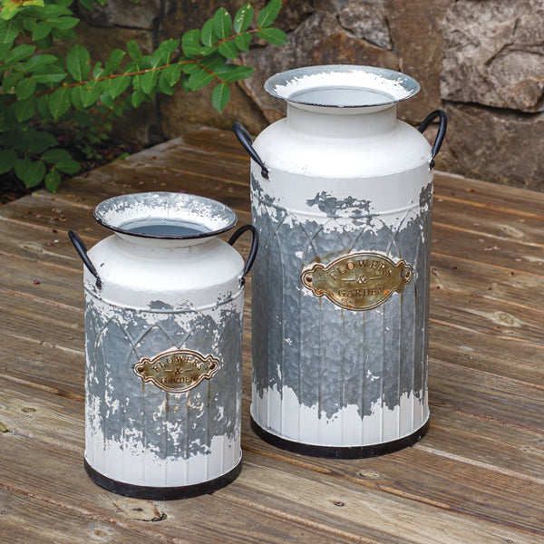 Set of Two Flowers & Garden Milk Cans - D&J Farmhouse Collections