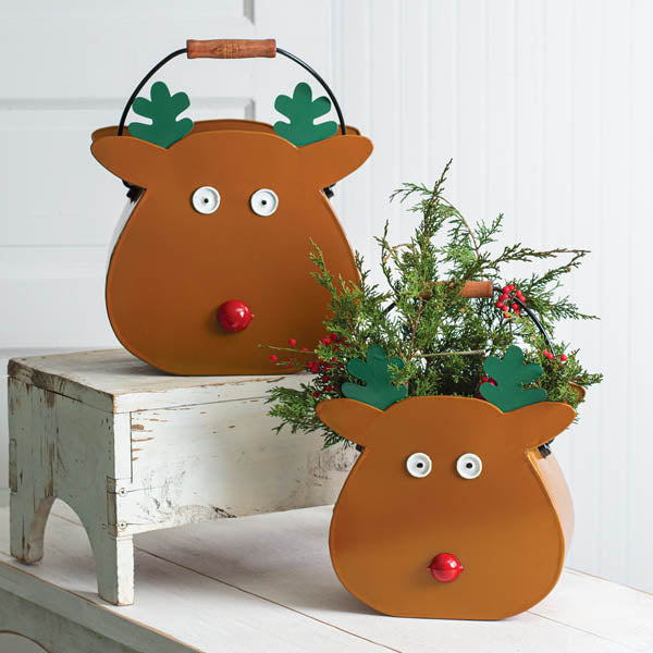 Set of Two Reindeer Metal Buckets - D&J Farmhouse Collections