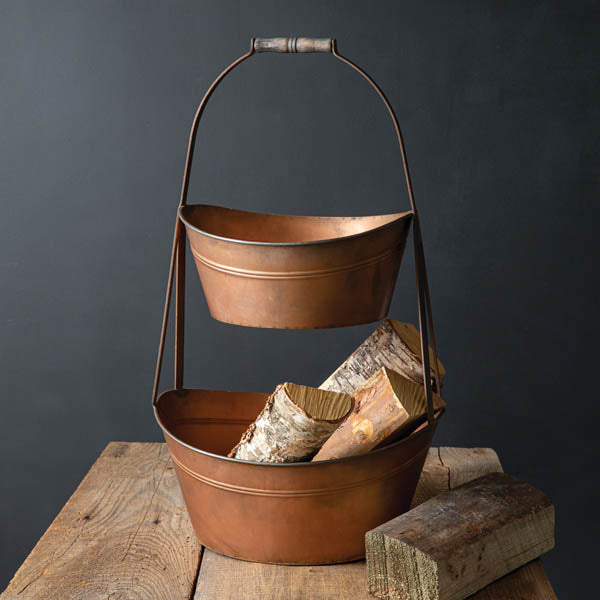 Two-Tier Large Metal Copper Finish Bins