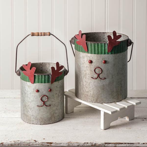 Set of Two Reindeer Buckets - D&J Farmhouse Collections