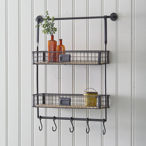 Double Shelf Organizer with Five Hooks - D&J Farmhouse Collections