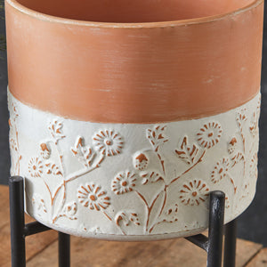Set of Two Floral Embossed Plant Stands - D&J Farmhouse Collections