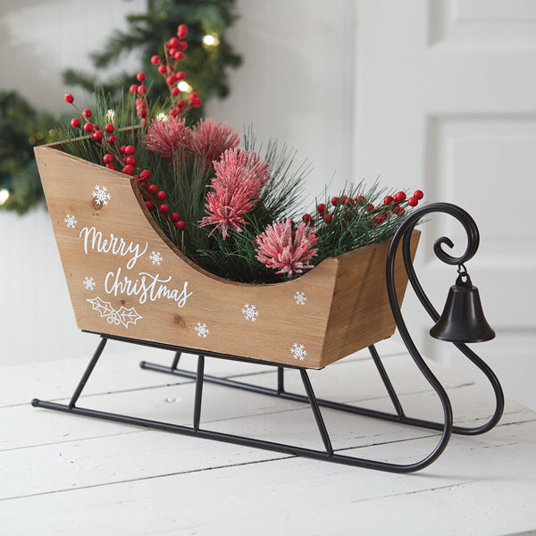 Tabletop Wooden Sleigh with Bell - D&J Farmhouse Collections