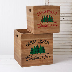 Set of Two Wooden Farm Fresh Christmas Tree Boxes