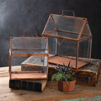 Set of Two Copper Finish Terrariums