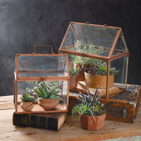 Set of Two Copper Finish Terrariums