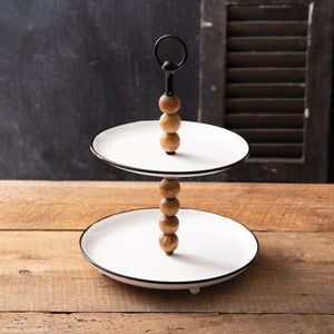 Wood Beads and Metal Two-Tier Tray