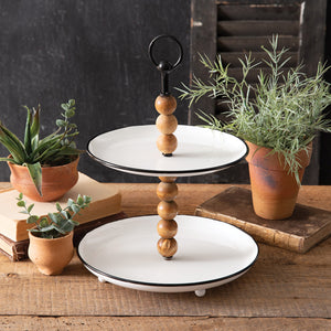 Wood Beads and Metal Two-Tier Tray