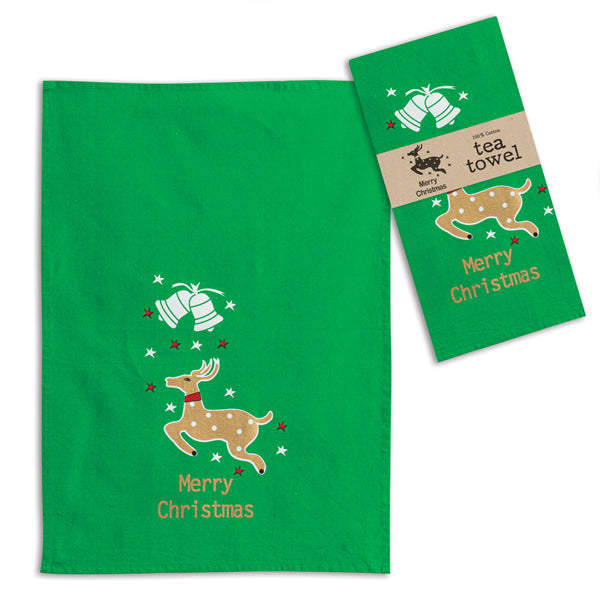 Merry Christmas Reindeer Tea Towel - Box of 4 - D&J Farmhouse Collections