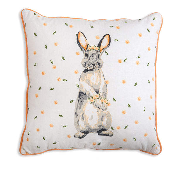 Bunny with Flowers Cotton Throw Pillow - D&J Farmhouse Collections