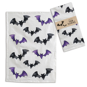 Black and Purple Bats Tea Towel - Box of 4 - D&J Farmhouse Collections