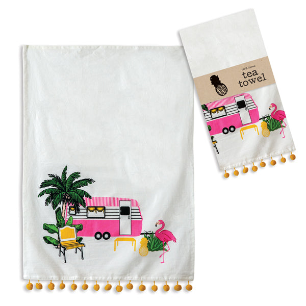 Flamingo Camper Tea Towel - Box of 4 - D&J Farmhouse Collections