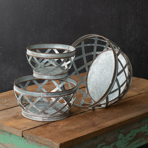 Set of Three Metal Woven Baskets - D&J Farmhouse Collections