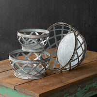 Set of Three Metal Woven Baskets - D&J Farmhouse Collections