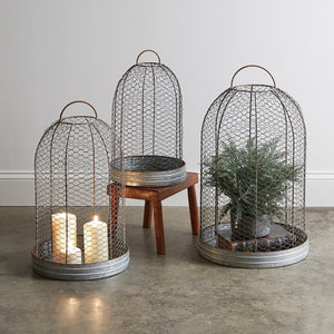 Set of Three Wire Mesh Cloche with Base - D&J Farmhouse Collections