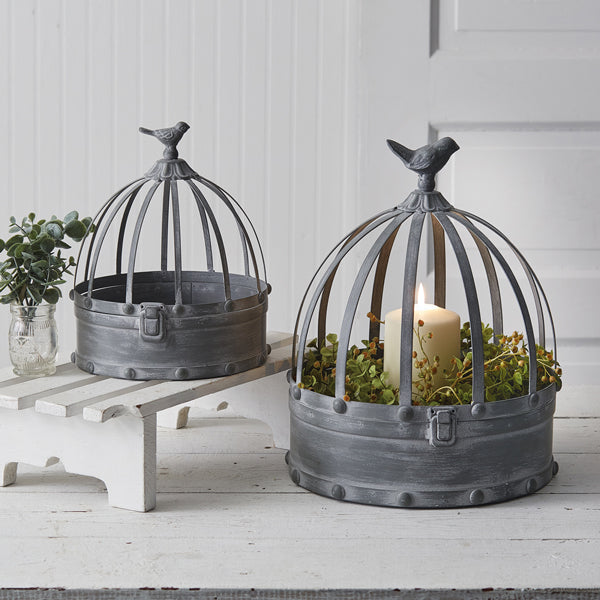 Set of Two Metal Cloches with Birds - D&J Farmhouse Collections