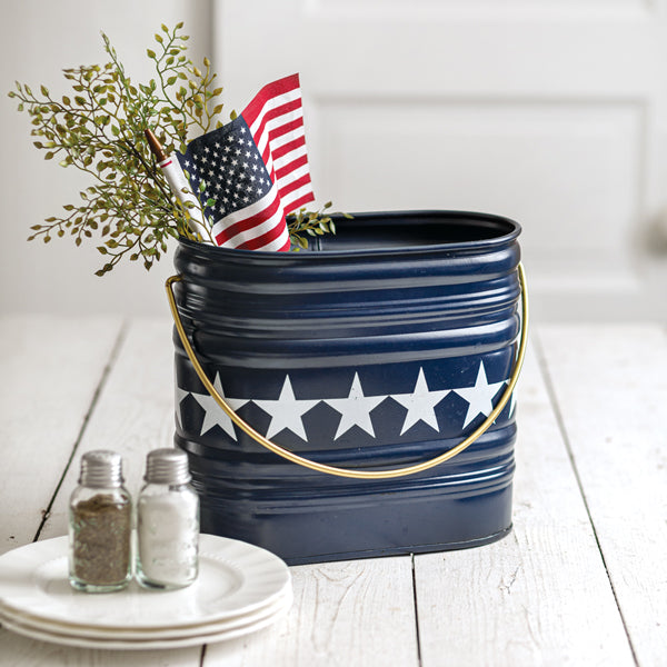 Navy Brighton Bucket with Stars - D&J Farmhouse Collections