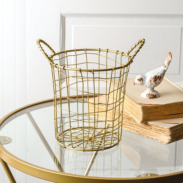 Tall Wire Basket with Two Handles - Gold - D&J Farmhouse Collections