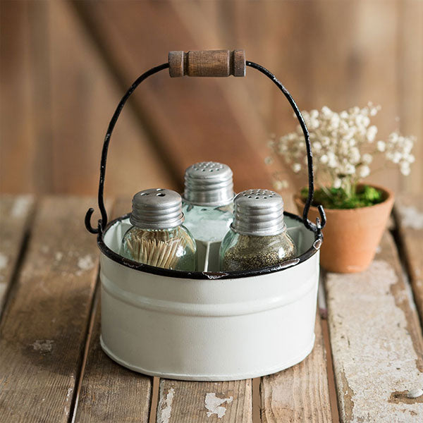 Round Bucket Salt Pepper and Toothpick Caddy - White - D&J Farmhouse Collections