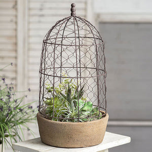 Tall Chicken Wire Cloche with Terra Cotta Pot - D&J Farmhouse Collections