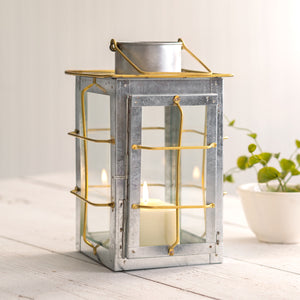 Caged Galvanized and Brass Trim Lantern - D&J Farmhouse Collections
