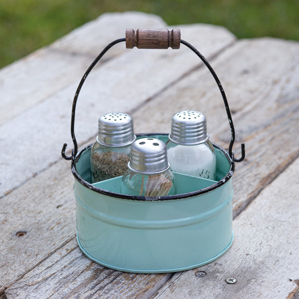 Round Bucket Salt Pepper and Toothpick Caddy - Seafoam - D&J Farmhouse Collections