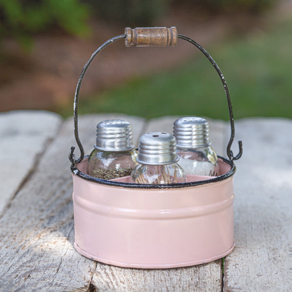 Round Bucket Salt Pepper and Toothpick Caddy - Pink - D&J Farmhouse Collections